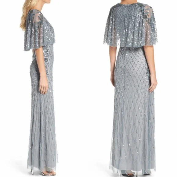 Brand new Adrianna Papell embroidered capelet gown